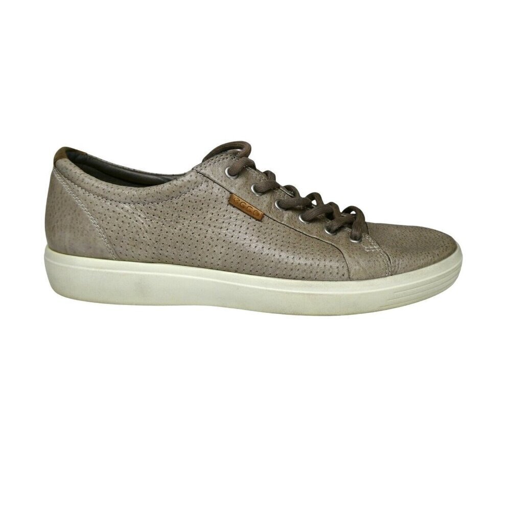 Ecco Soft 7 Mens Size 45 Us 11-11.5 Perforated Leather Sneakers Grey‎ Taupe